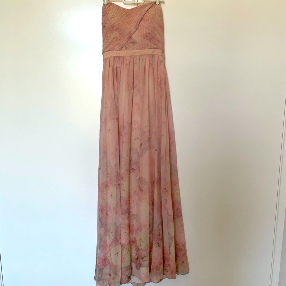Strapless pale pink floor length dress